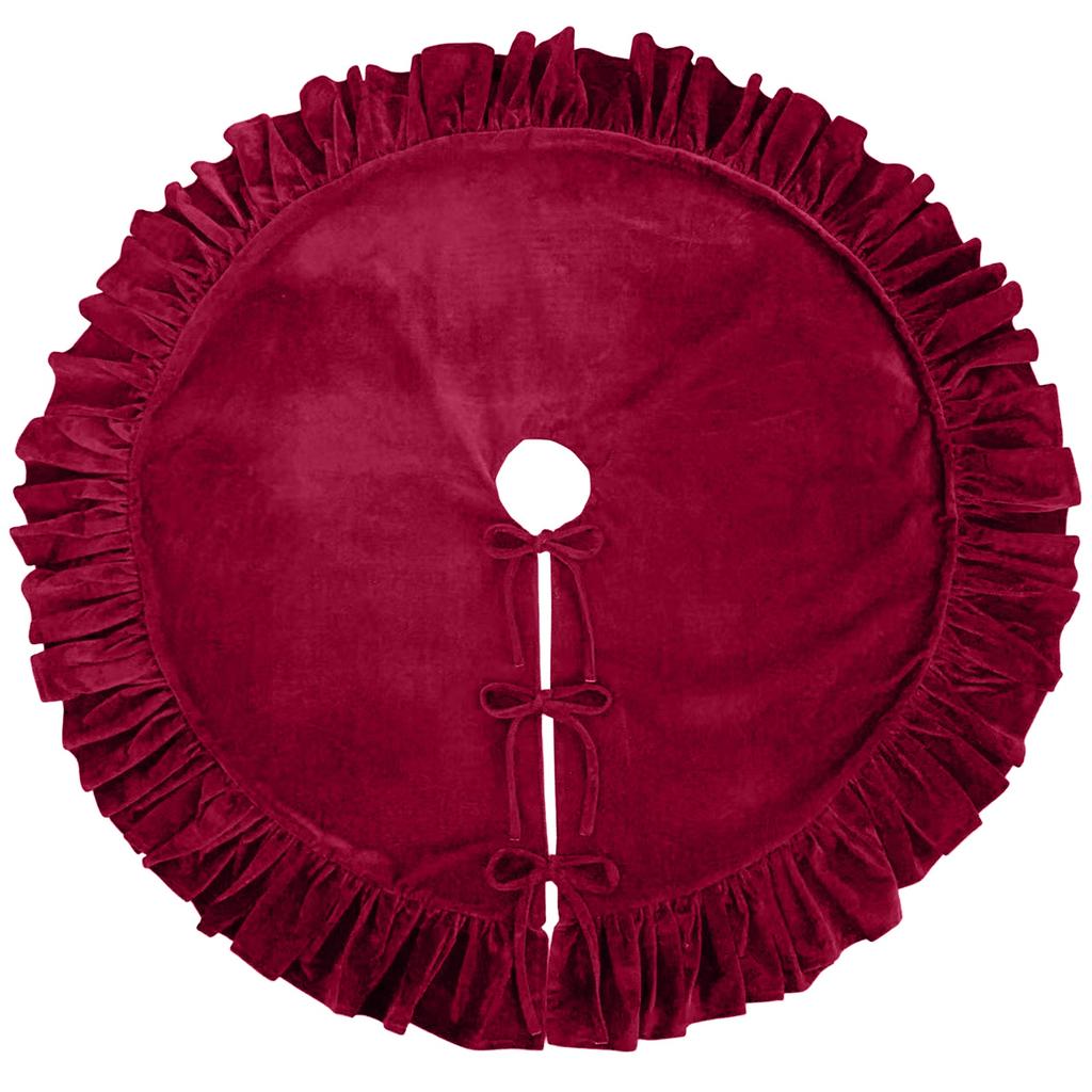 Velvet Christmas Tree Skirt with and Lace Trim for Holiday Home Decor, 122