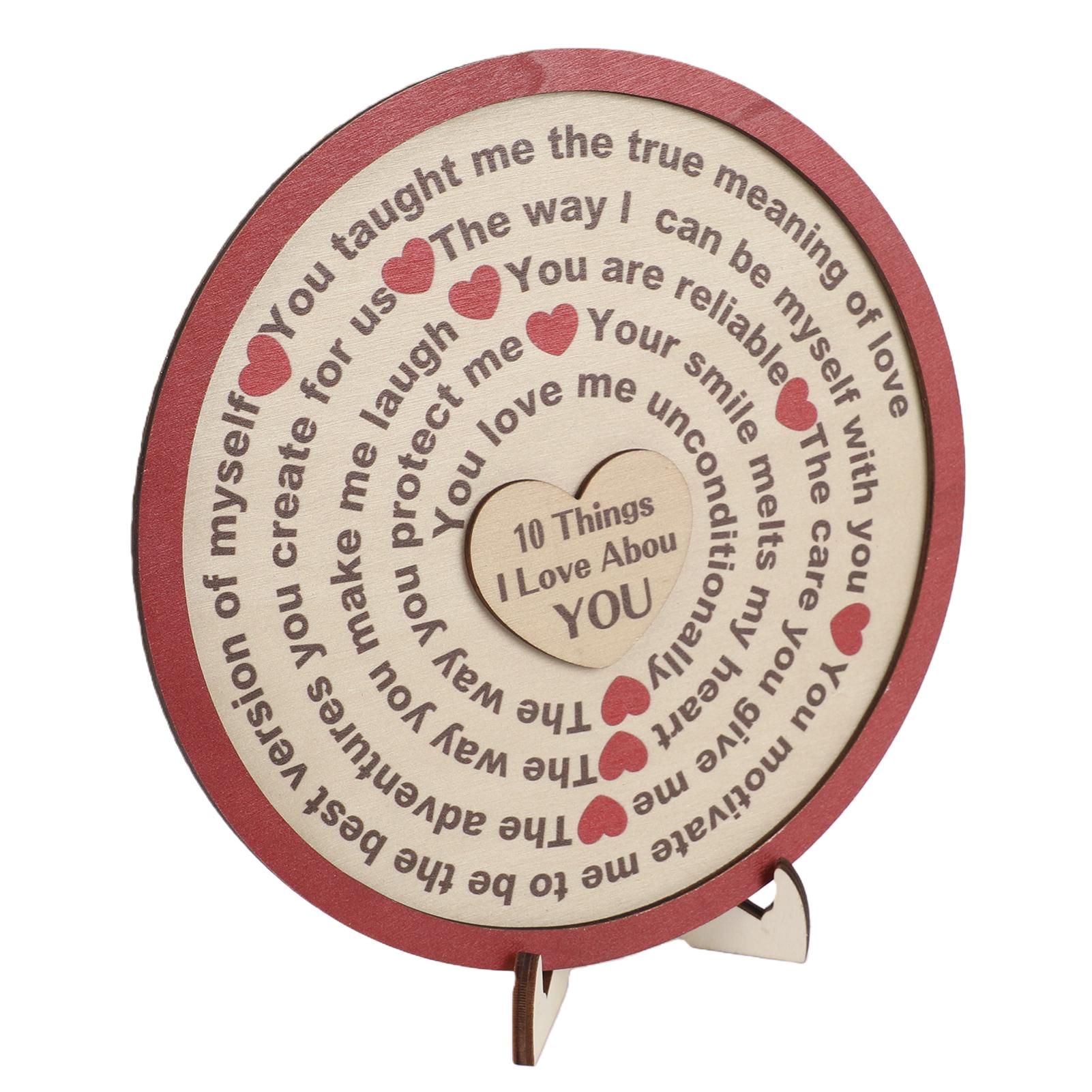 

Wooden Valentines Day Sign Table Decoration Round Love Message Plaque Freestanding Display with Stand