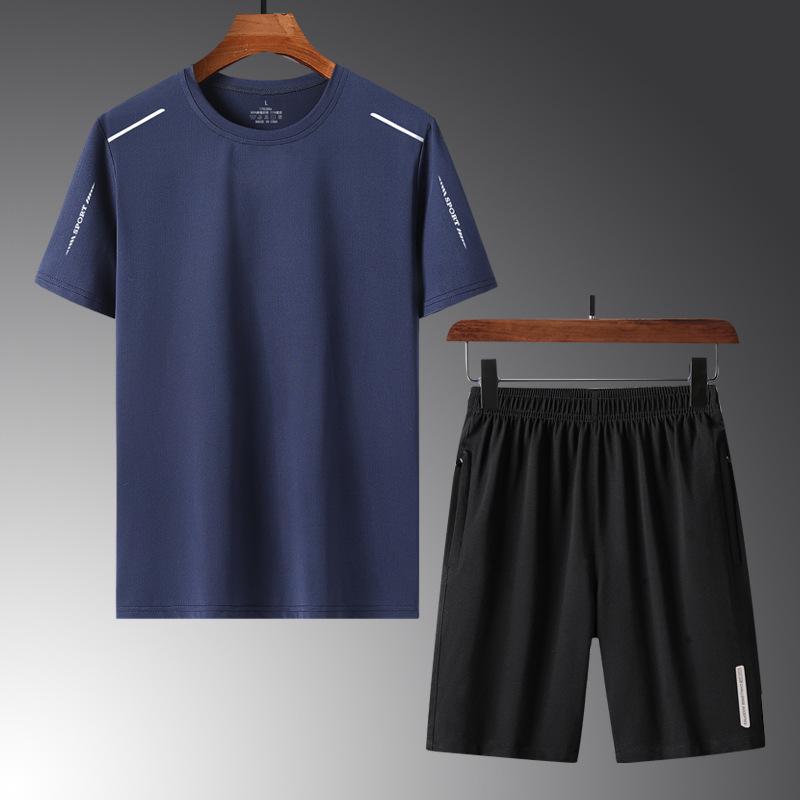Summer Casual Men's Plus Size Ice Silk Three-Piece Set - Dad's Trendy Short Sleeve T-shirt
