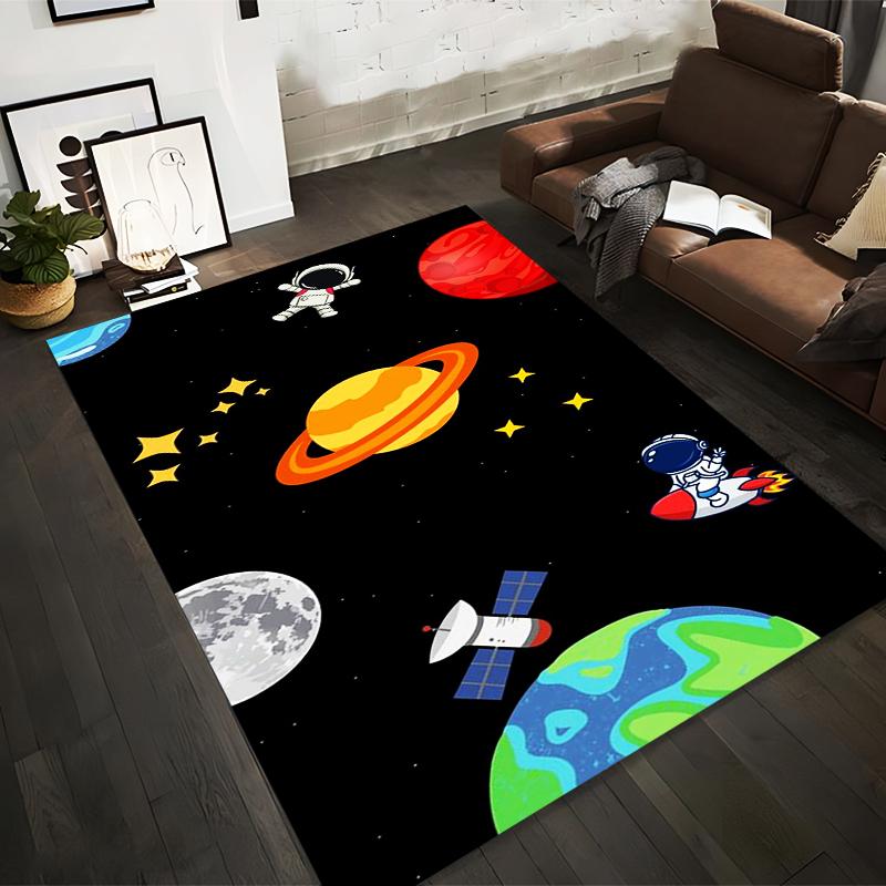 

Space Themed Cartoon Carpet with Astronauts, Planets, and Stars Pattern Suitable for use as an anti-slip for living room bedroom sofas 40x60cm( 15x23in )