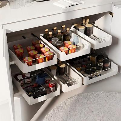 Nuevo estante de almacenaje para cocina con rieles deslizantes, bandeja de almacenamiento tipo cajonera de cocina extraíble, caja de especias, estante de almacenamiento, organizador de gabinetes