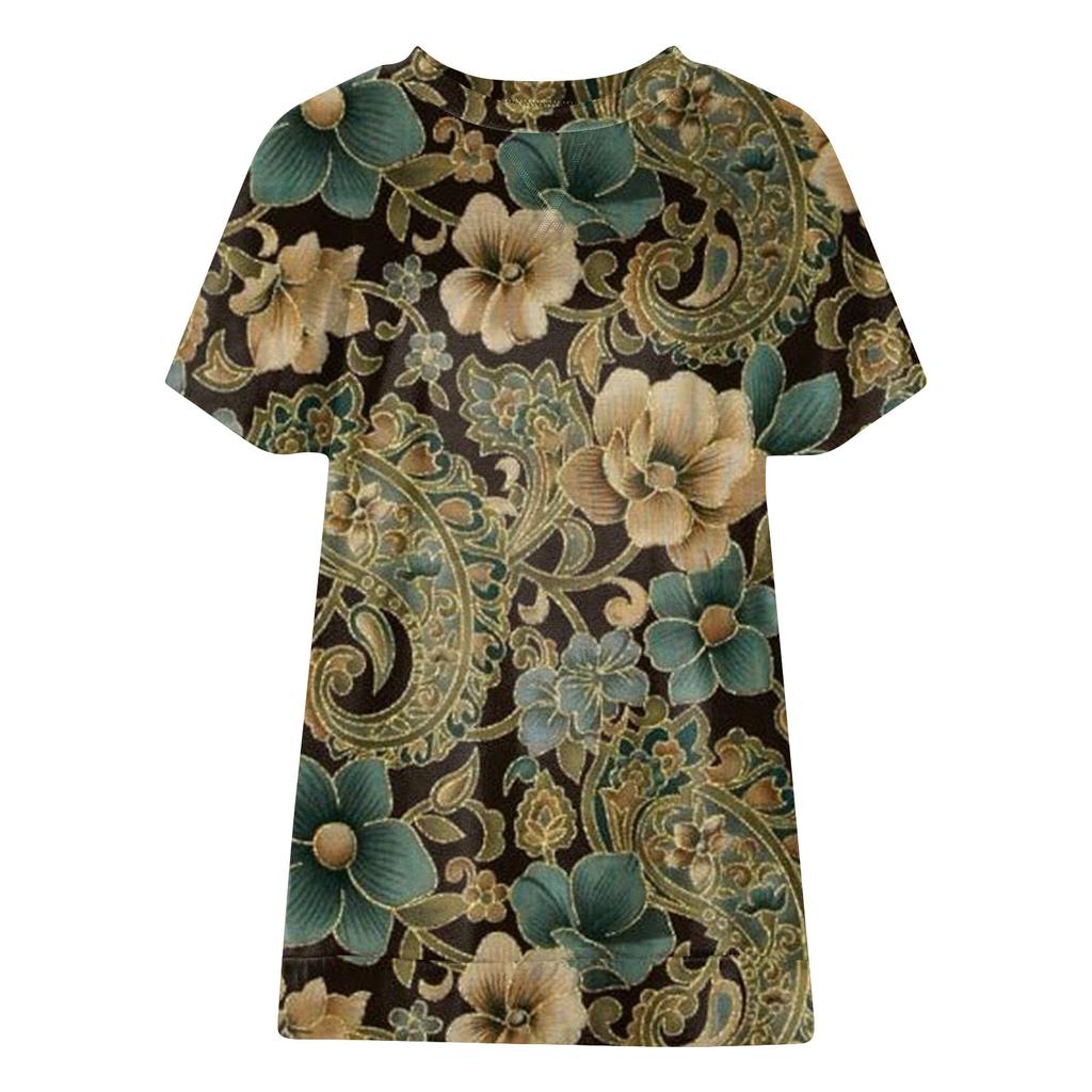 Women's Printed Short Sleeve Round Neck Retro Short Sleeve Summer Loose Tops Tops Women's Summer T-Shirts