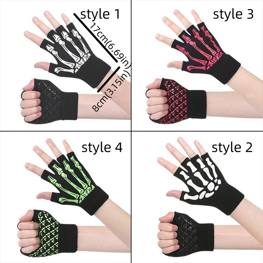 Universal Black Punk Skeleton Gloves Knitted Stretch Skull Half Finger Gloves Ghost Claw Thicken Cosplay Gloves Winter Season