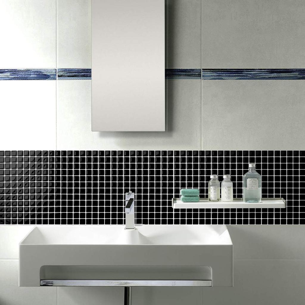 VANCORE Mosaic Tile Kitchen Remake Tile 3D Peelable Black [4 Sheets] Stickers, Sheets, Stickers, Renovation, Waterproof, Wallpaper,