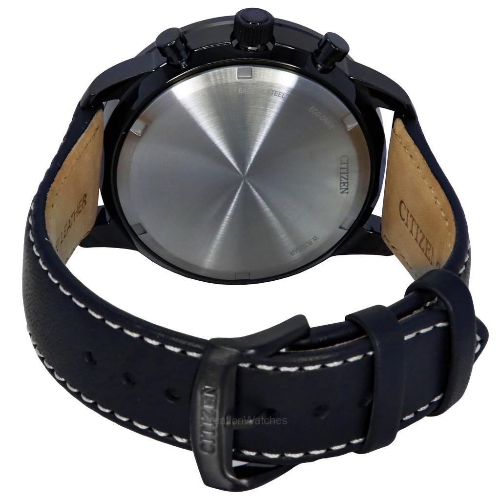 Citizen Eco-Drive Chronograph Leather Strap Full Luminous Green Dial CA4505-21X 100M Men's Watch
