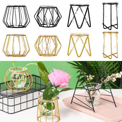 Ornement de bureau Cadre Pot de fleurs en verre Vase hydroponique Terrarium Support en métal Fer Motif géométrique