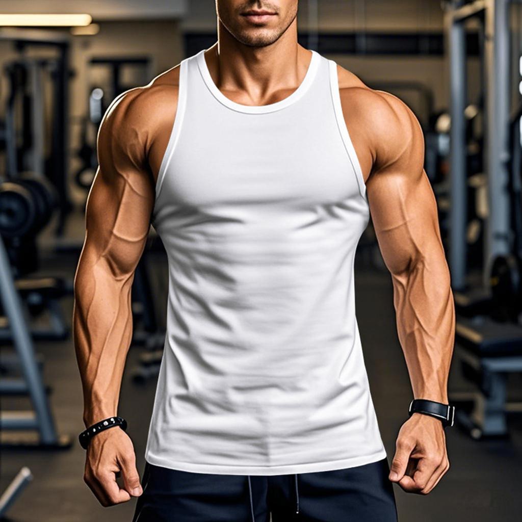 Men's Summer Vest Tight Open Line Round Neck Sleeveless Top Sweat Fitness Training Quick-drying Vest Sports Top