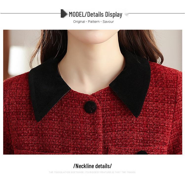 Genuine French Lapel Jacket: Women's Autumn/Winter Angora Red Wool Coat