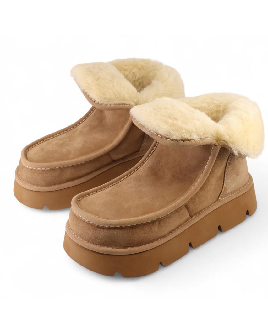 Yase 6Cm Piping Natural Wool Boots Chestnut
