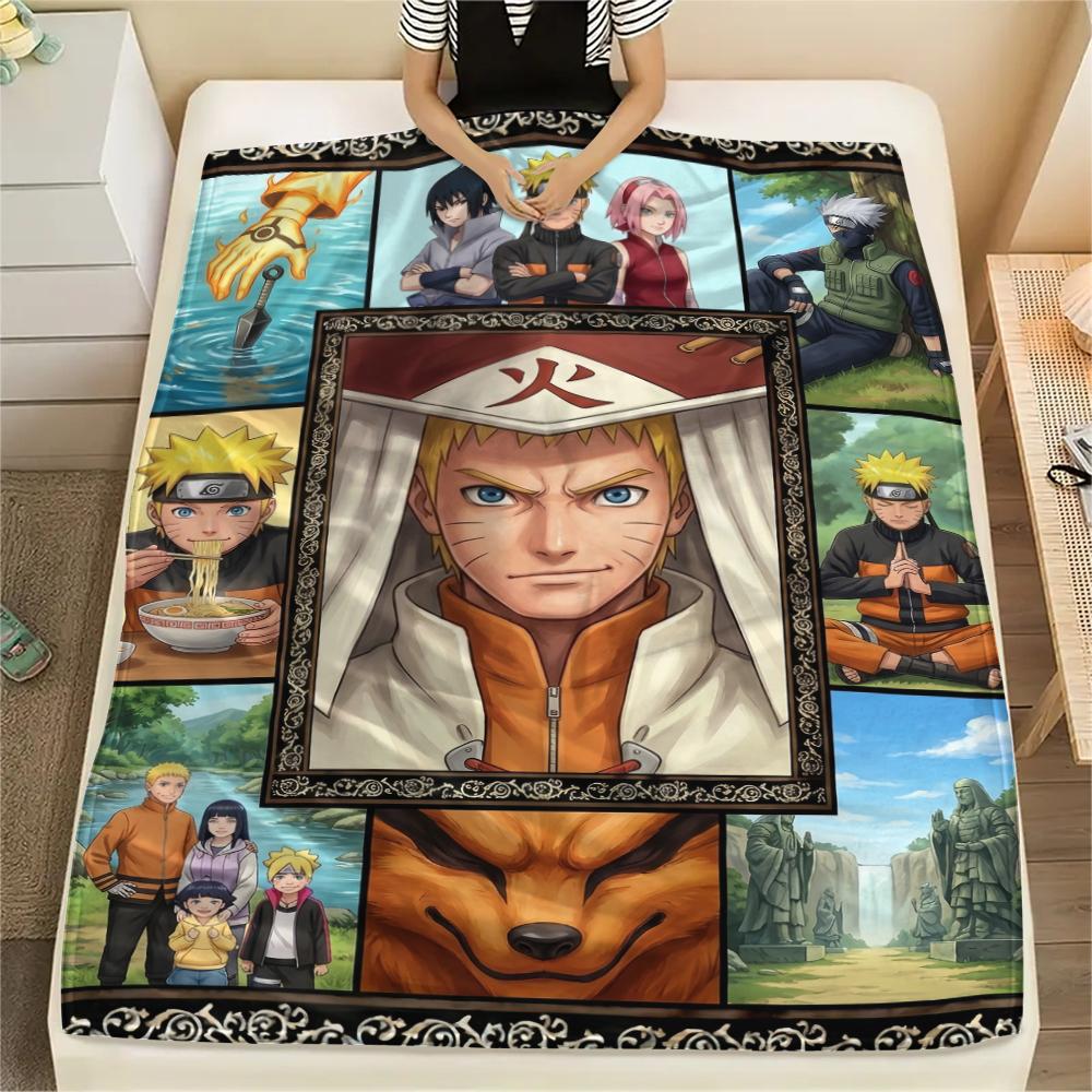 Naruto Anime Print Flannel Blanket Warm Soft Throw for Sofa Bed Chair Travel Picnic Comfortable Bedroom Decor for Fans -Xin