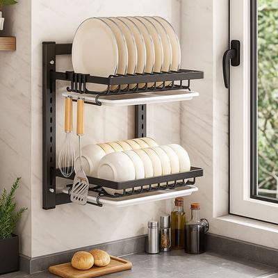 Rust-Proof Dish Drying Rack 2 Layer Drain Tray Multifunctional Utensil Holder  Kitchen Use