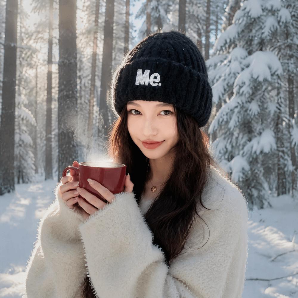 Embroidered Letters Letter Knit Beanie Windproof Warm Hat Winter Beanie Hat  Winter Outdoor Wear