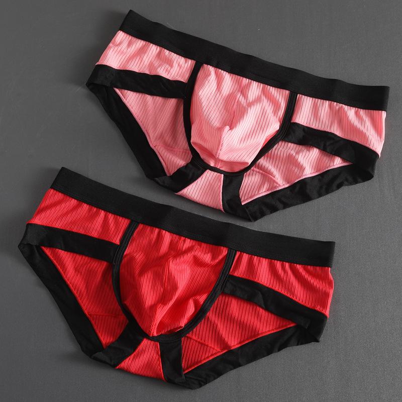 Men's Sexy Low Waist Triangle Briefs with Hip Lifting Design, High Elastic Polyester-Cotton Blend, Large Pouch