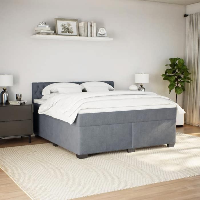 Maison Exclusive - Sommier à lattes de lit et matelas Gris foncé 180x200cm Velours