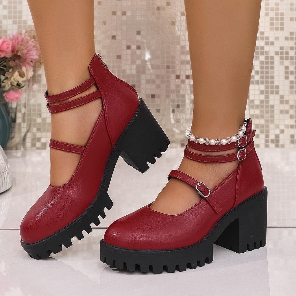 Fashion Women Pumps 2025 New Plus Size Lolita Shoes Woman Ankle Strap High Heels Double Buckle Chunky Platform Mary Janes Shoes Woman