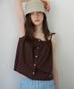 Button Banding Shirring Blouse (Brown)