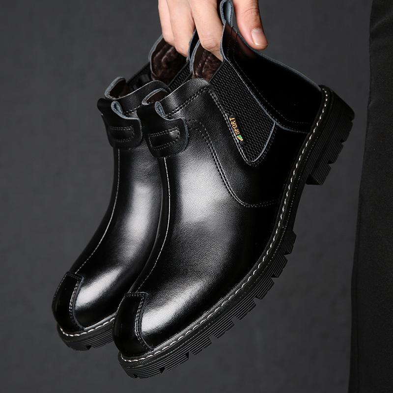 Martin boots leather British casual Chelsea boots medium and high top velvet warm new boots