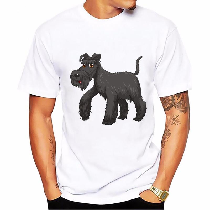 Vintage Schnauzer Animal Print Tshirt Homme Summer White Short Sleeve TShirt Funny T Shirts Dog Lover Gift Tee Summer Tops