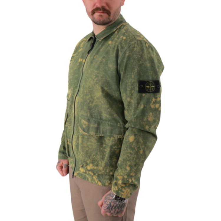 Stone Island SS22 Splash Effect Polo Collar Zip Jacket Men Jacket Green 761512122-V0058