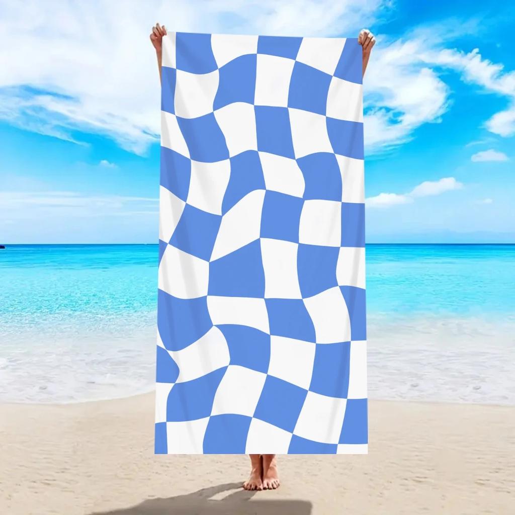 Large Beach Towel For Women Men Wavy Plaid Bath Towel Oversized Quick Dry Sand Free Swimming Pool Travel Shower Blanket