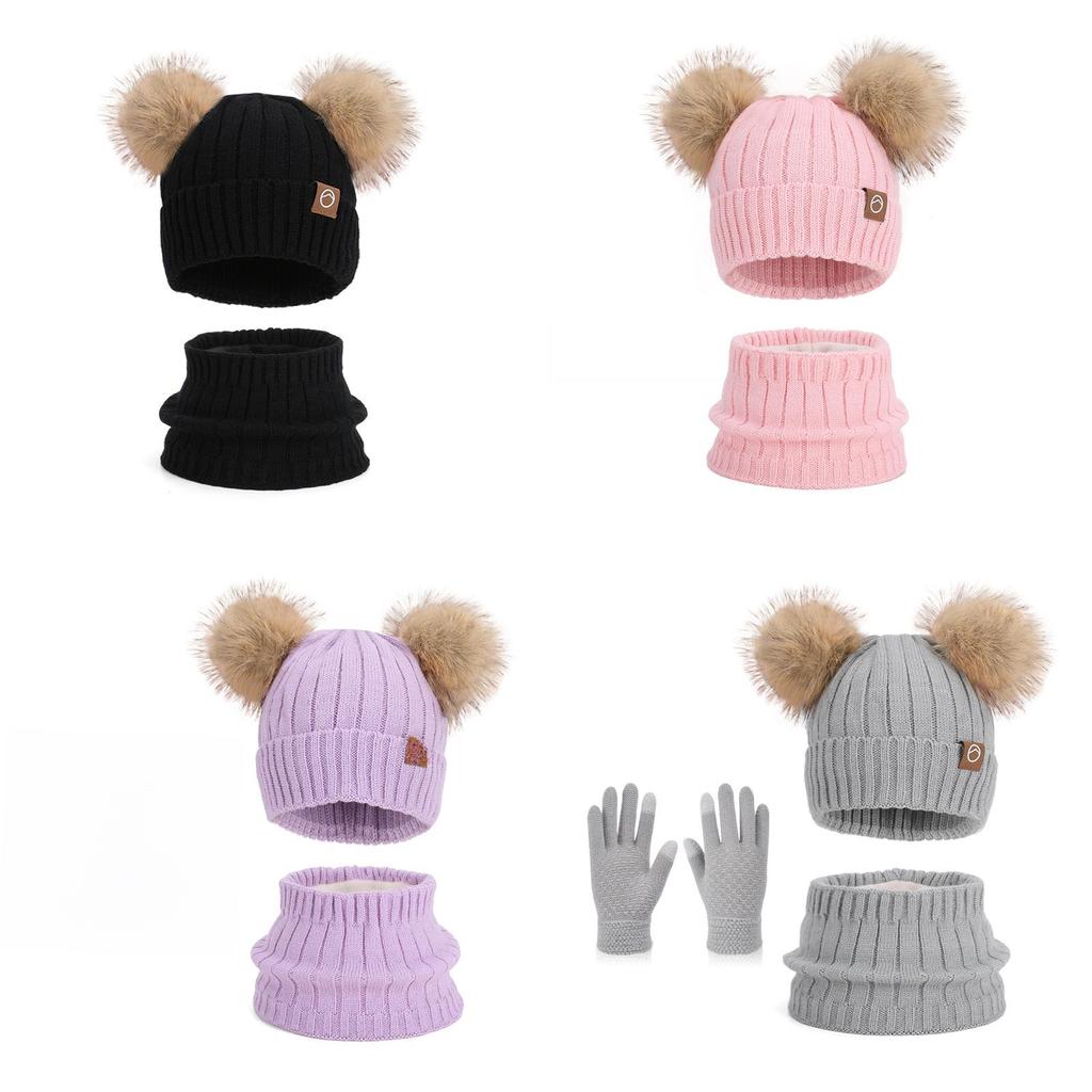 Strickmützen-Set für Kinder mit Ohrenschützern und Schal für den Winter, für Wärme im Freien, Kinderzubehör