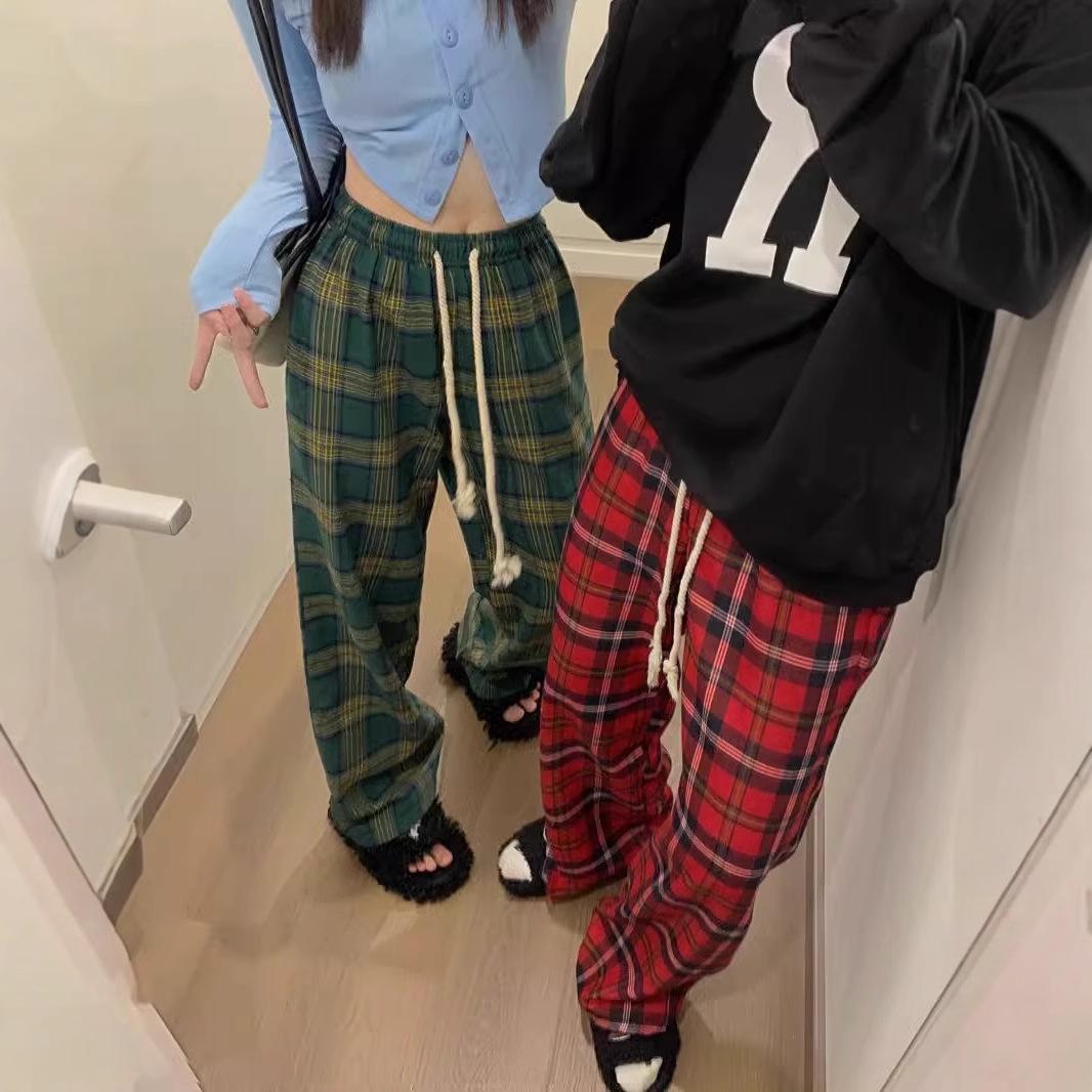 

Women s Red Plaid Casual Wide-Leg Pants - Spring Collection S