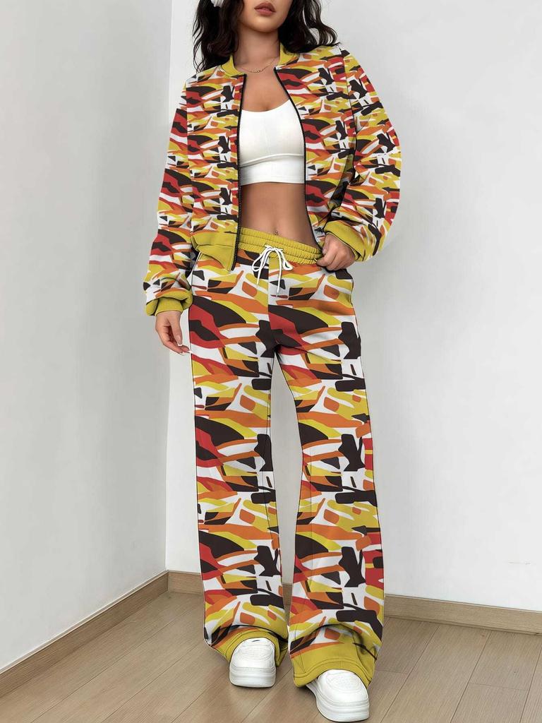 Stripe Explosion Autumn and Winter New European and American Women's Clothing Smudge Printing Suit Women