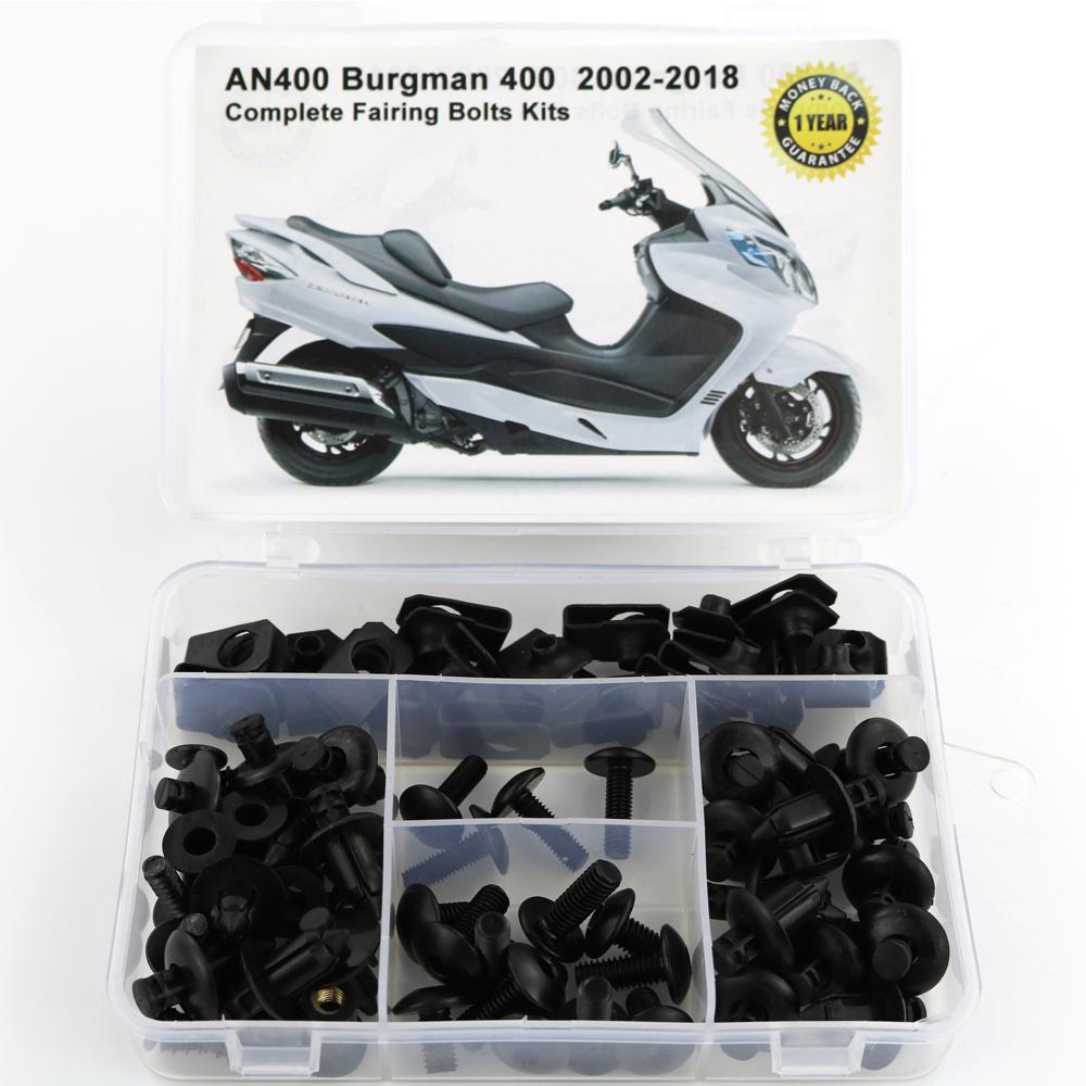 Passer til Suzuki AN400 Burgman 400 2002-2018 Motorcykel Komplet Fuld Kåbe Bolte Sæt Kåbe Clips Møtrikker Karosseriskruer Stål
