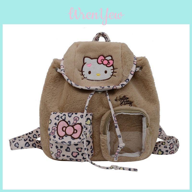 Cute Cartoon Hello Kitty Cat Backpack Pu Material With Splicing Design For Daily Use