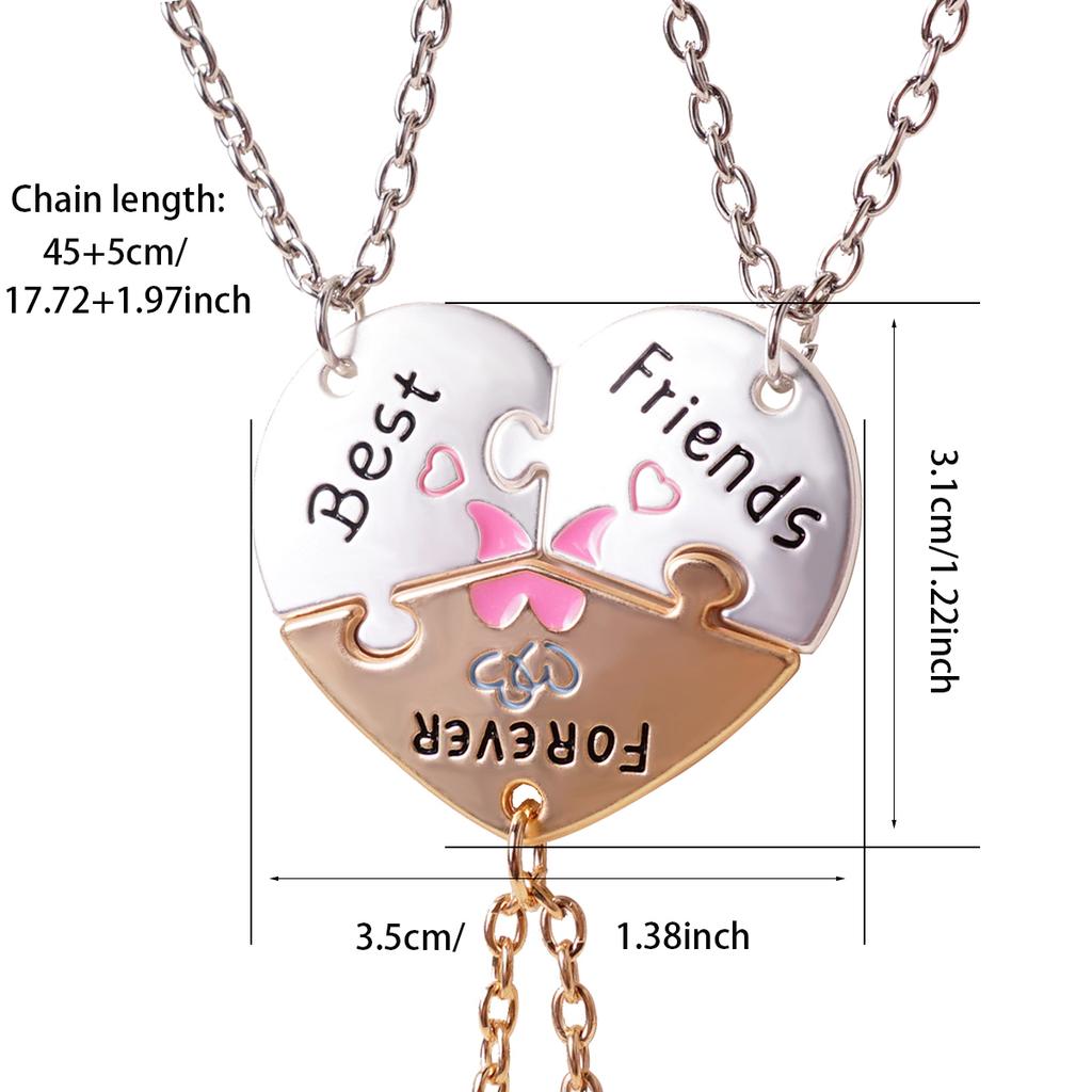 3 Pcs/set Best Friends Forever Heart Pendant Necklace For Women Adjustable Love Broken Heart BFF Choker Party Jewelry Accessorie