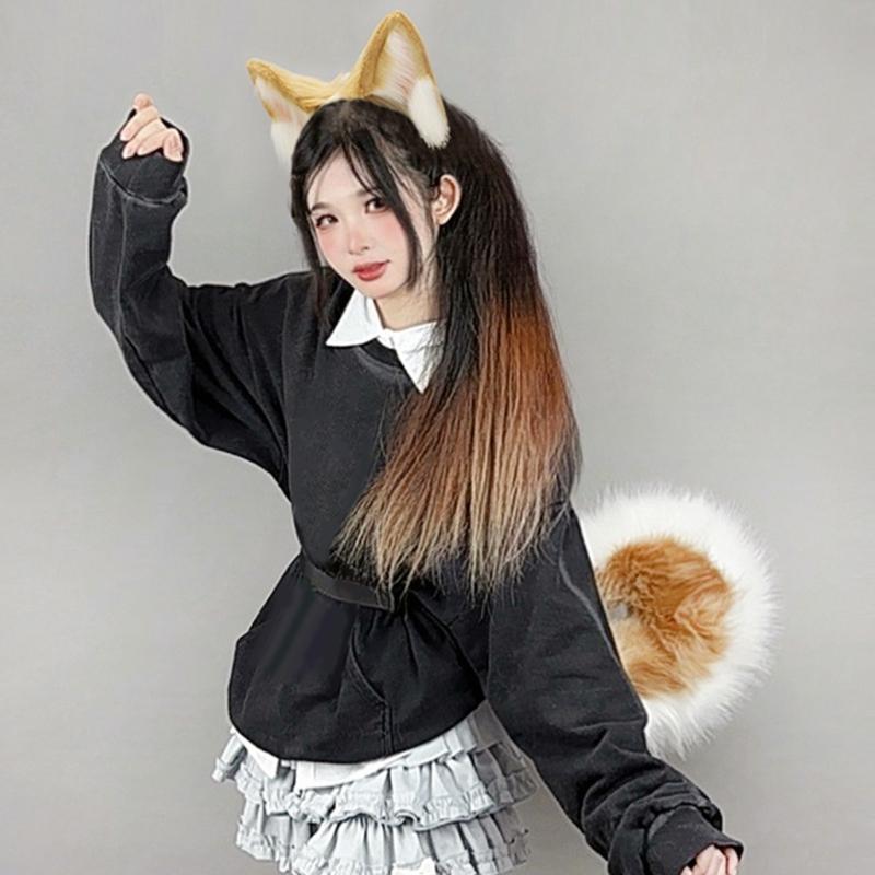 1/2 Stück Kunstpelz Tier-Schwanz Hundeschwanz Hundeohren Stirnband Halloween Cosplay Kostüm Hundeohren Haarband Hundeschwanz Hunde Kostüme