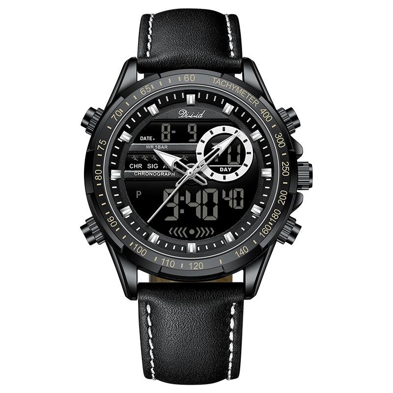 Los últimos relojes deportivos de moda, manecillas multifuncionales, resistente al agua, correa de cuero luminosa, doble pantalla, relojes de negocios de lujo para hombres