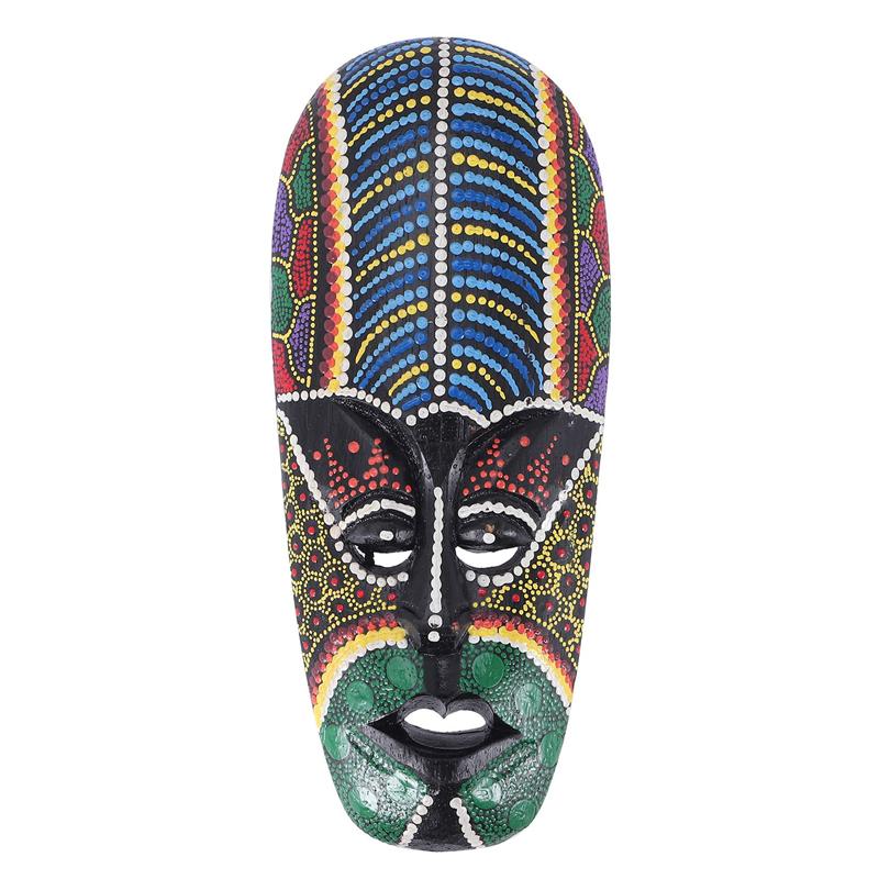 2025 Trend Wooden Mask Wall Hanging Solid Wood Carving Painted Facebook Wall Decor Bar Home Decorations African Totem Mask Craft