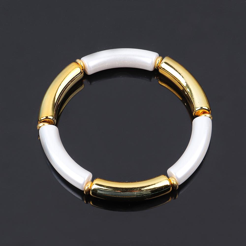 Bohemian Pearl White Color Bamboo Elbow Acrylic Bracelets for Women Resin Thin Tube Beaded Bangle Vintage Jewelry Men Gifts