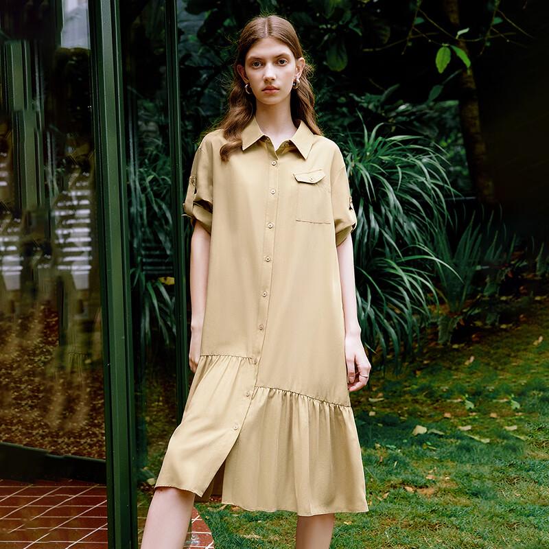 Women's Lyocell Tencel Polo Neck Shirt Midi Dress