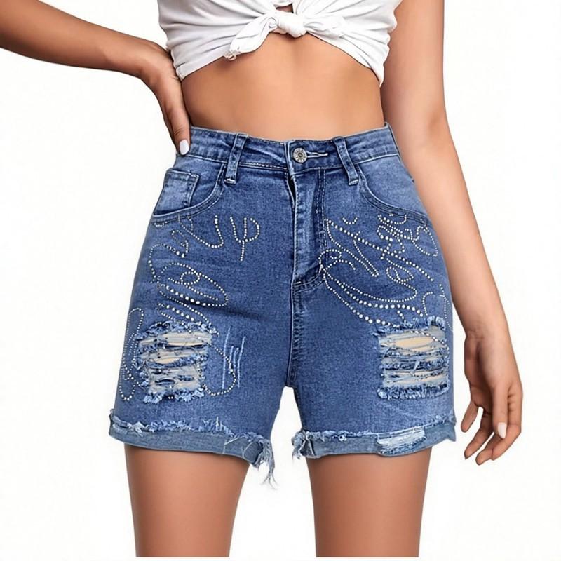 

Heavy Industry Hot Drilling Denim Shorts Women s High Waist Abdomen Hip Lifting Small Man High-fitting All-matching Commuting Pants Blue 2XL синій