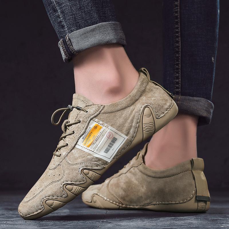 Fashion Suede Genuine Leather Shoes Men Loafers Classic  Casual Leather Shoes Quality Men Flats Lace-Up Driving shoes Zapatos Hombre 46