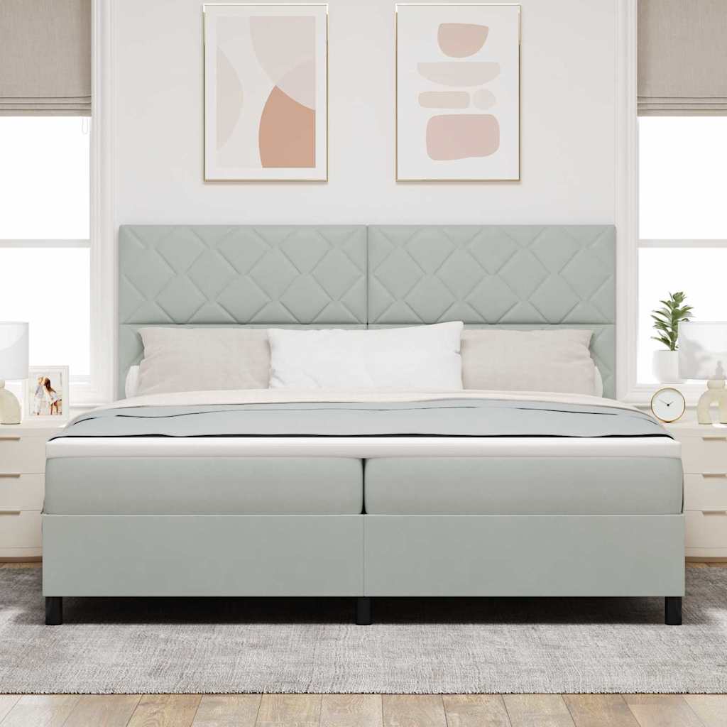 Box Spring Bed with Headboard Light Grey 200 X 200 Cm Velvet
