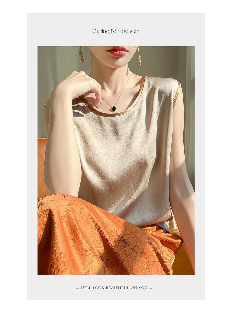 Elegant Silk Satin Sleeveless Camisole Top for Suits