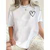 European Sizes Women's Plus Size Oversized White Short Sleeve T-Shirt - Heart Print Round Neck Blouse, Loose Fit Casual Summer, Machine Washable