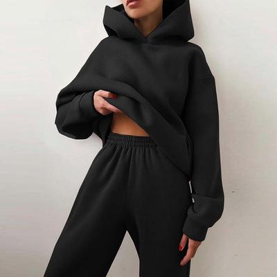 Women Hooded Tracksuit Sports Two Pieces Set Streetwear Sweatshirts Pullover Pants Suit Home Sweatpants Trousers Outfits