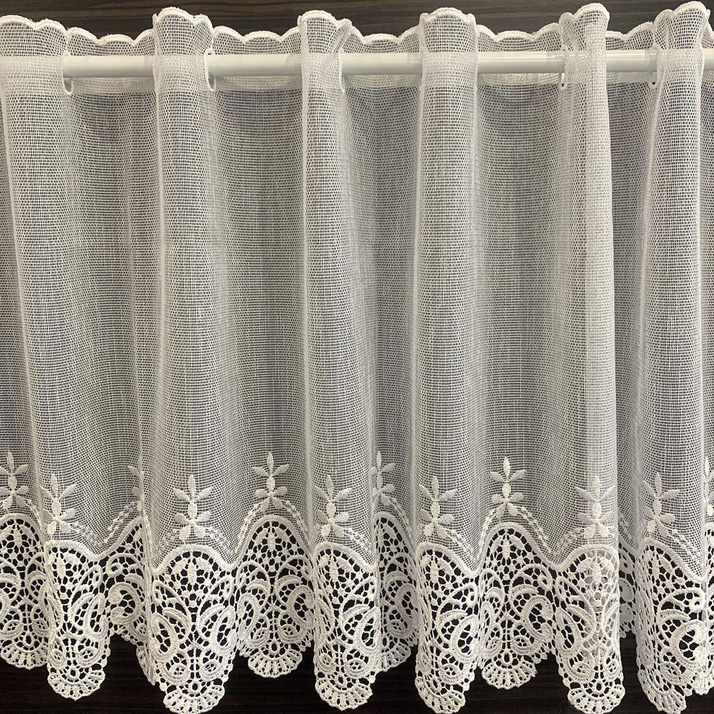 INTERIX Marzocco Vit Broderad Spets Köksprodukt för Små Fönster, 165cm Bred x 60cm Lång, Tillverkad i Japan, CF2-165-60