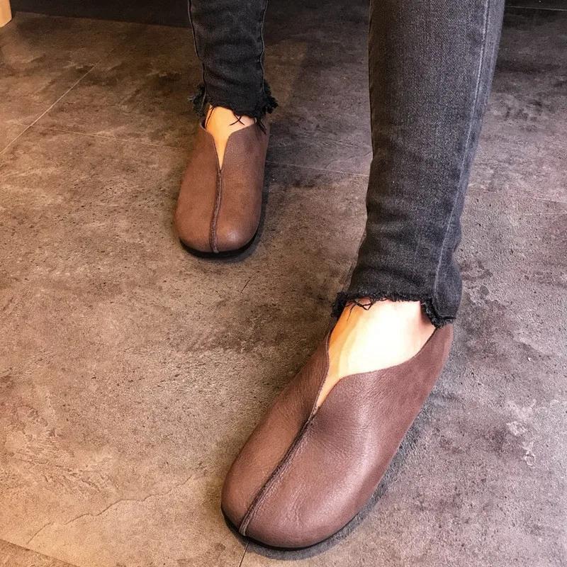 

Женская обувь мокасины из натуральной кожи в стиле ретро, нескользящие, однотонные, повседневные женские балетки, женская легкая обувь для вождения 41