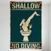 Vintage Rustic Teal Shallow No Diving Metal Tin Sign with Toilet & Lightning Bolt Illustration Retro Warning Home Wall Decor for