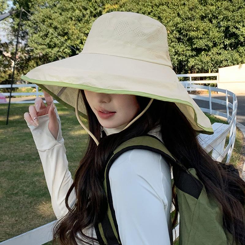Spring and Summer Outdoor Hiking Mountaineering Sun Protection Quick Drying Breathable Big Eaves Bucket Hat Women