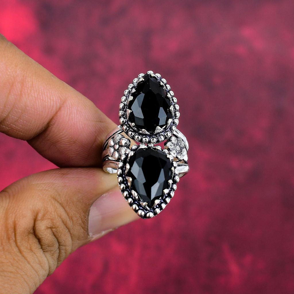 Svart Spinellring, 925 Massiv Sterling Silver Ring Handgjorda Ädelstenssmycken, Gåvor Till Fru Helt Ny Ring