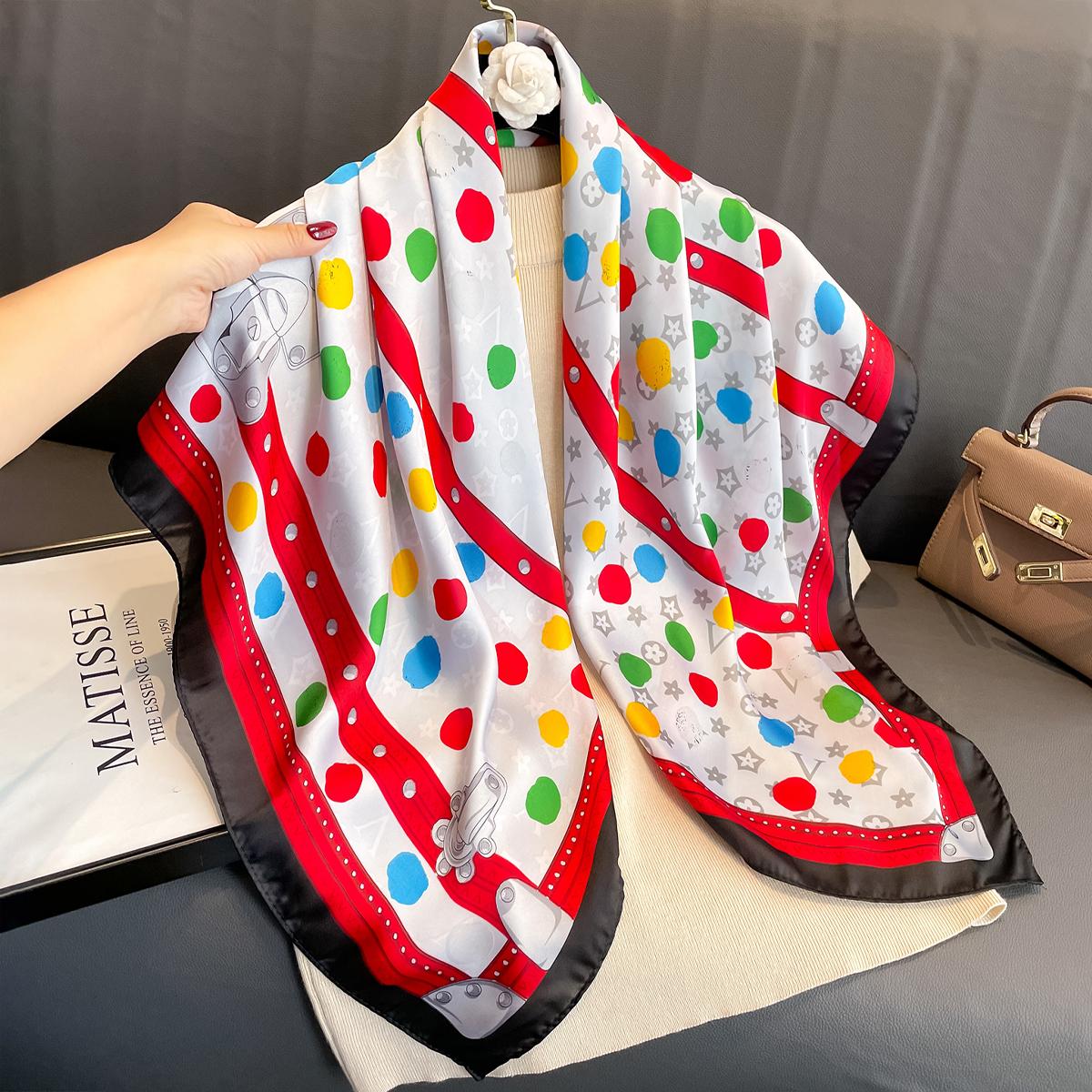 

Women Luxury Design Scarf Silk Smooth Scarf Soft Muslim Headband Shawl Beach 90x90cm Square Ribbon Headband Satin Hair Hairband бежевий