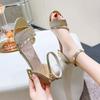 Fashion 2025Summer New  Sexy Word Buckle Sandals  Fairy Style Small Wild Low-Heeled Fashion  Female Gold Silver Sandals