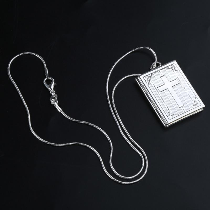Bible Book Locket Charm Pendant for Jewelry Making Holy-Bible Pendant Cross Picture Box Frame Charm DIY Necklace Jewelry