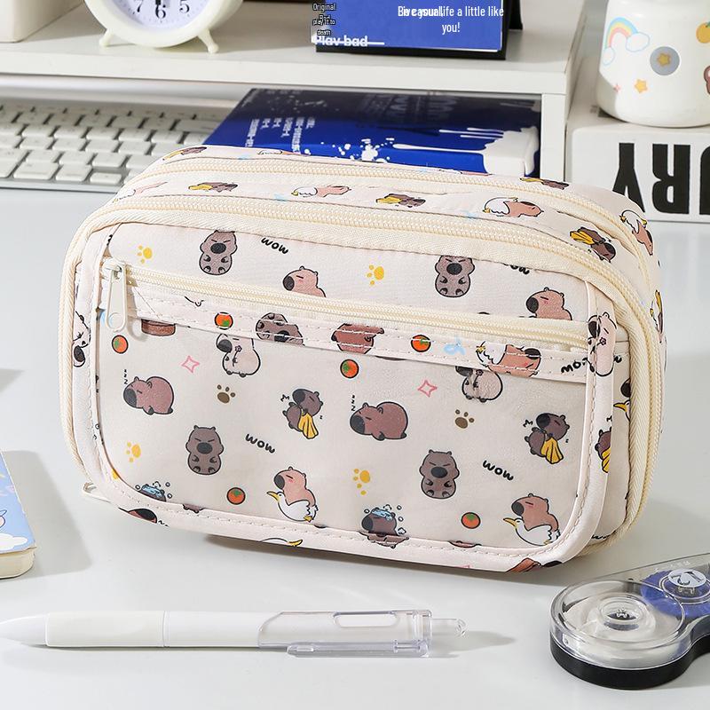 Cute Cheese Pencil Case: High Capacity, Multi-layer Stationery Bag for Students